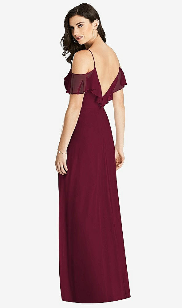 Back View - Cabernet Ruffled Cold-Shoulder Chiffon Maxi Dress