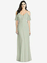 Front View Thumbnail - Celadon Ruffled Cold-Shoulder Chiffon Maxi Dress