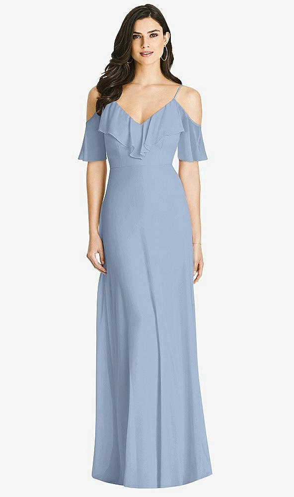 Front View - Cloudy Ruffled Cold-Shoulder Chiffon Maxi Dress