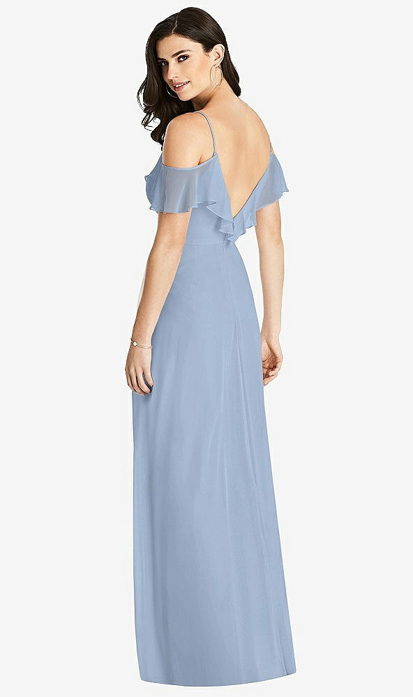 Back View - Cloudy Ruffled Cold-Shoulder Chiffon Maxi Dress