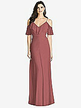 Front View Thumbnail - English Rose Ruffled Cold-Shoulder Chiffon Maxi Dress