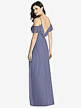 Rear View Thumbnail - French Blue Ruffled Cold-Shoulder Chiffon Maxi Dress