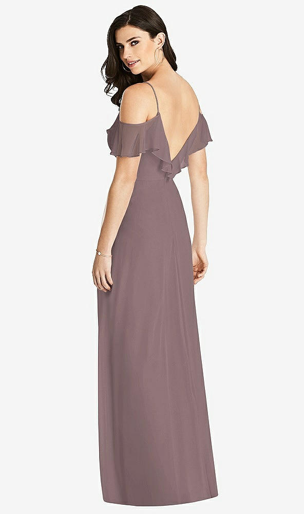 Back View - French Truffle Ruffled Cold-Shoulder Chiffon Maxi Dress