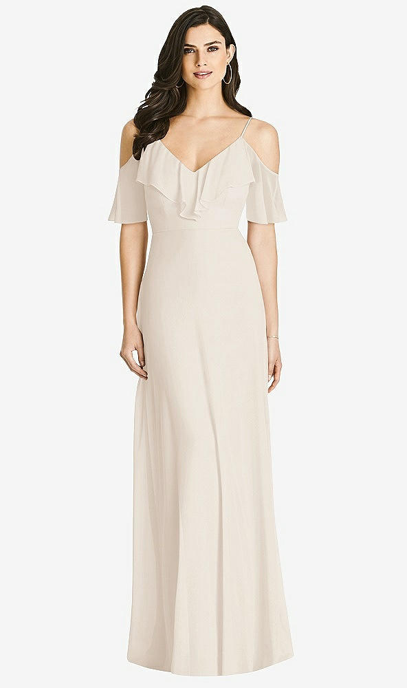 Front View - Oat Ruffled Cold-Shoulder Chiffon Maxi Dress