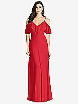 Front View Thumbnail - Parisian Red Ruffled Cold-Shoulder Chiffon Maxi Dress