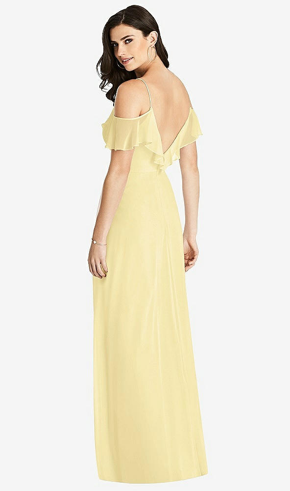 Back View - Pale Yellow Ruffled Cold-Shoulder Chiffon Maxi Dress