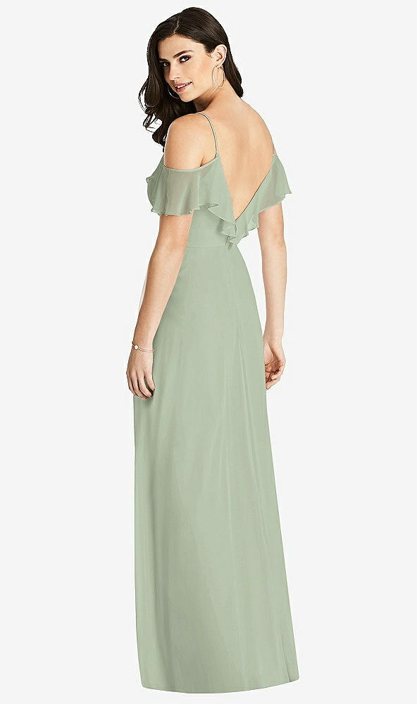 Back View - Sage Ruffled Cold-Shoulder Chiffon Maxi Dress