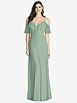 Front View Thumbnail - Seagrass Ruffled Cold-Shoulder Chiffon Maxi Dress