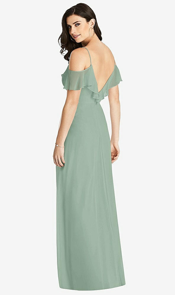 Back View - Seagrass Ruffled Cold-Shoulder Chiffon Maxi Dress