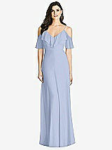 Front View Thumbnail - Sky Blue Ruffled Cold-Shoulder Chiffon Maxi Dress