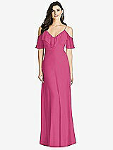 Front View Thumbnail - Tea Rose Ruffled Cold-Shoulder Chiffon Maxi Dress