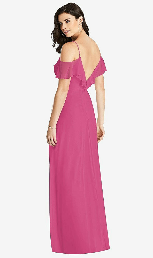 Back View - Tea Rose Ruffled Cold-Shoulder Chiffon Maxi Dress