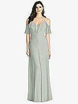 Front View Thumbnail - Willow Green Ruffled Cold-Shoulder Chiffon Maxi Dress