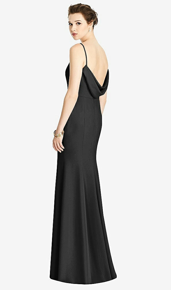 Front View - Black Bateau-Neck Open Cowl-Back Trumpet Gown