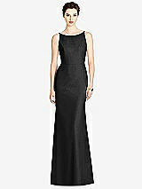 Rear View Thumbnail - Black Bateau-Neck Open Cowl-Back Trumpet Gown