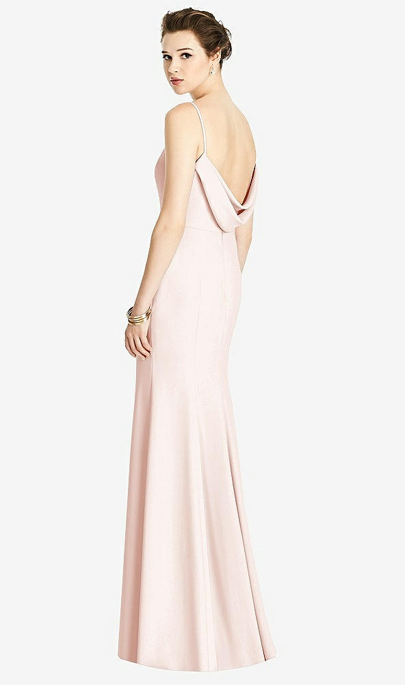 Front View - Blush Bateau-Neck Open Cowl-Back Trumpet Gown