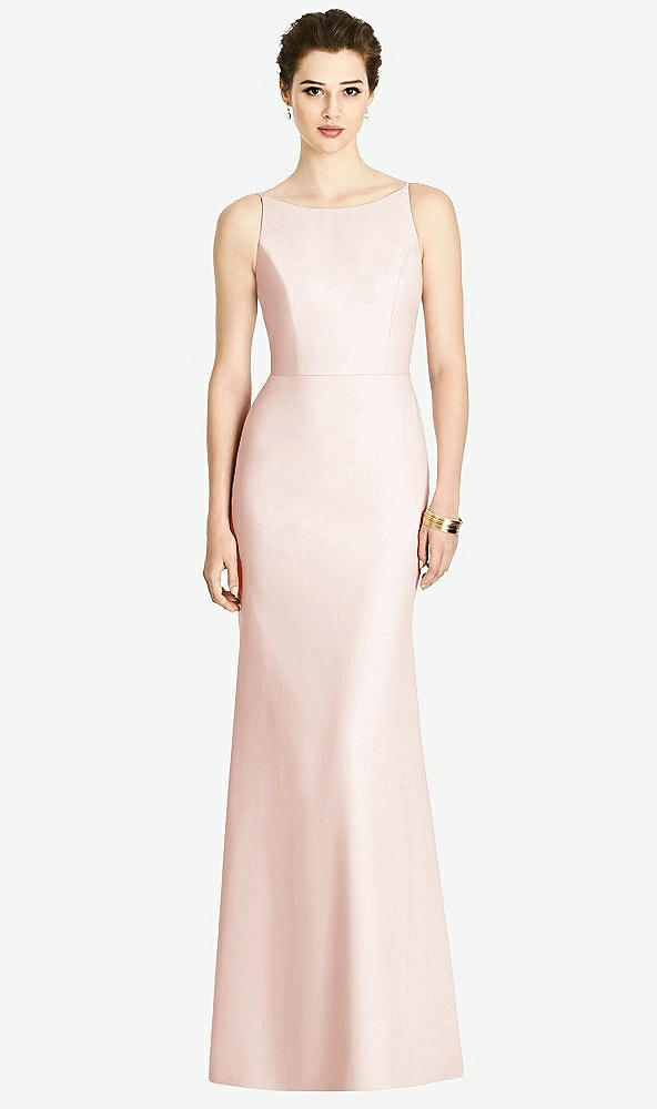 Back View - Blush Bateau-Neck Open Cowl-Back Trumpet Gown