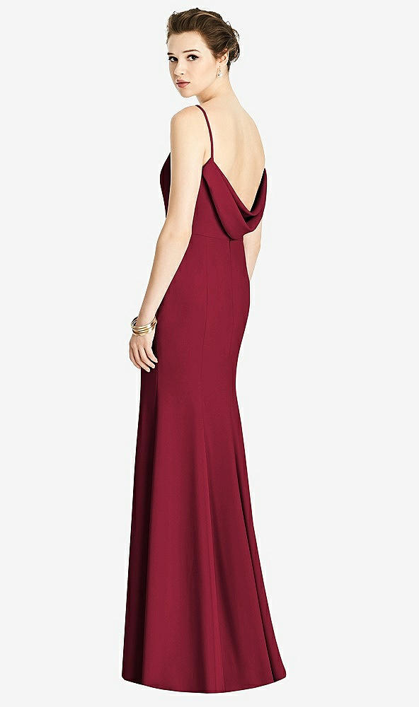 Front View - Burgundy Bateau-Neck Open Cowl-Back Trumpet Gown