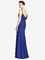 Front View Thumbnail - Cobalt Blue Bateau-Neck Open Cowl-Back Trumpet Gown