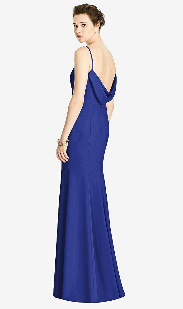 Front View - Cobalt Blue Bateau-Neck Open Cowl-Back Trumpet Gown