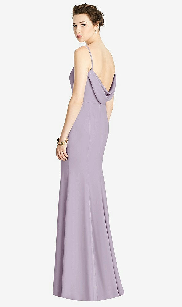 Front View - Lilac Haze Bateau-Neck Open Cowl-Back Trumpet Gown