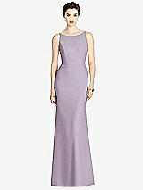 Rear View Thumbnail - Lilac Haze Bateau-Neck Open Cowl-Back Trumpet Gown