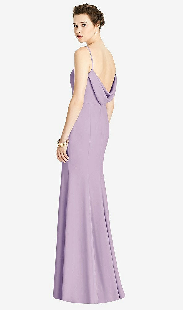 Front View - Pale Purple Bateau-Neck Open Cowl-Back Trumpet Gown