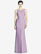 Rear View Thumbnail - Pale Purple Bateau-Neck Open Cowl-Back Trumpet Gown