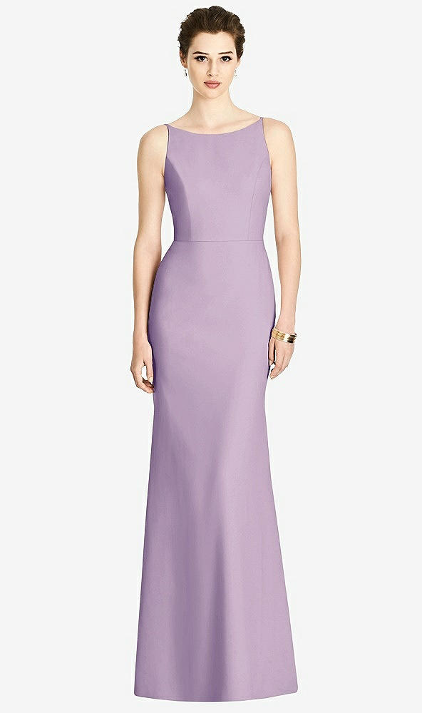 Back View - Pale Purple Bateau-Neck Open Cowl-Back Trumpet Gown