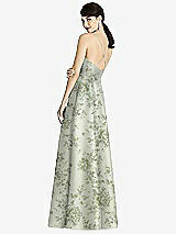 Rear View Thumbnail - Sage Cottage Rose Criss Cross Back Floral Satin Maxi Dress with Full A-Line Skirt