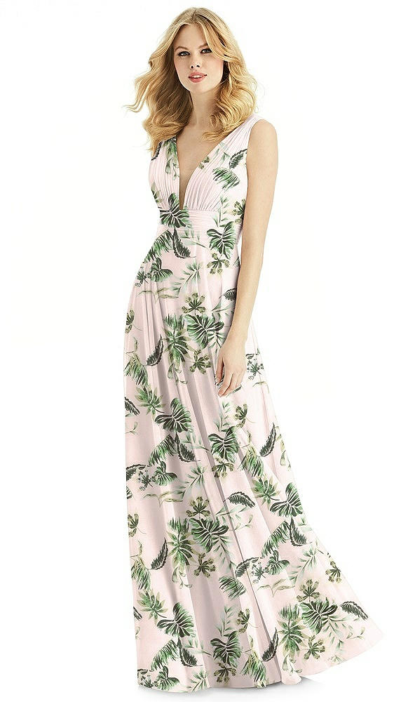 Front View - Palm Beach Print & Light Nude Bella Bridesmaids Dress BB109