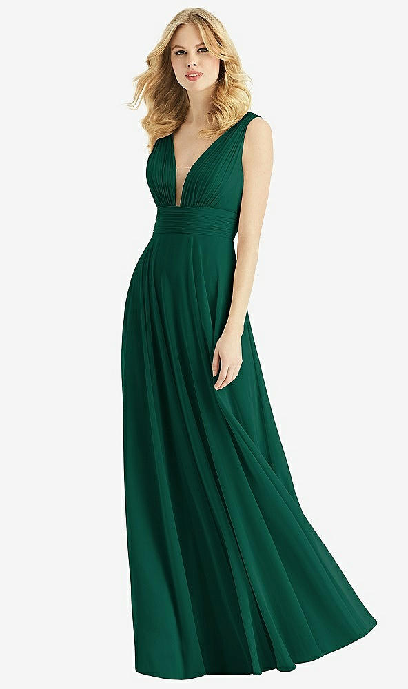 Front View - Hunter Green & Light Nude Bella Bridesmaids Dress BB109