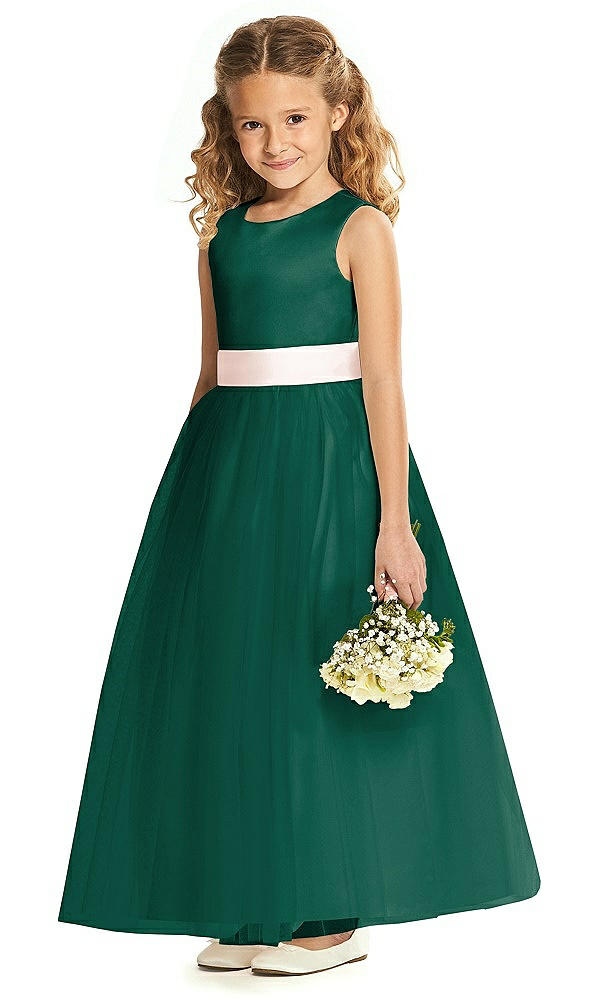 Front View - Hunter Green & Blush Flower Girl Dress FL4060