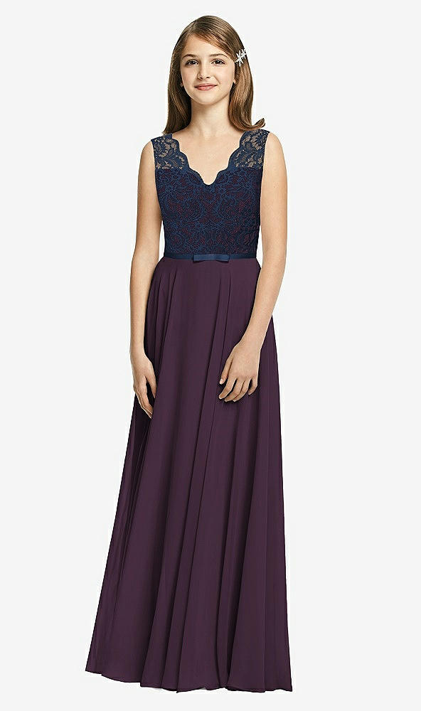 Front View - Aubergine & Midnight Navy Dessy Collection Junior Bridesmaid Dress JR542