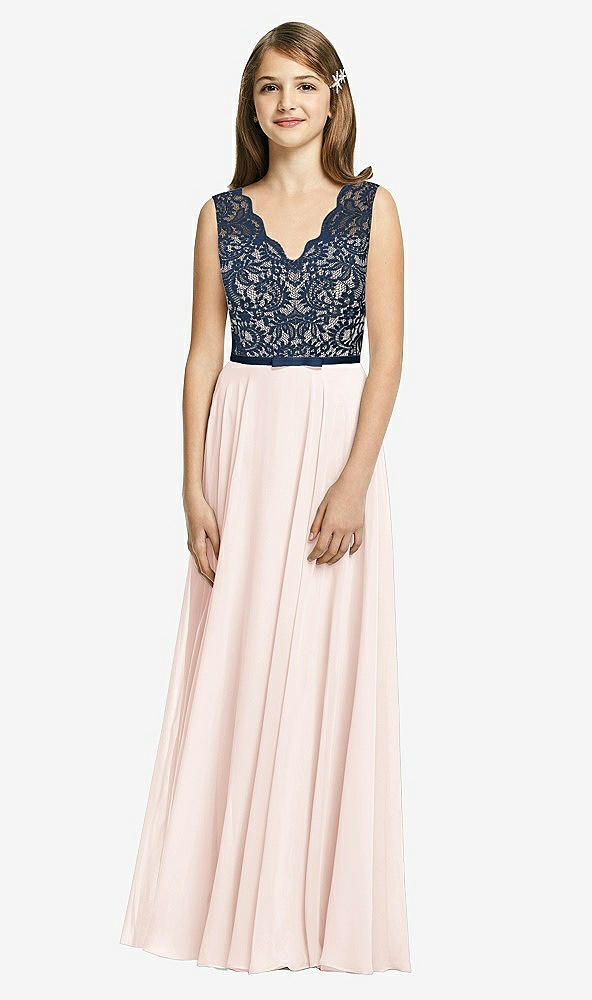 Front View - Blush & Midnight Navy Dessy Collection Junior Bridesmaid Dress JR542