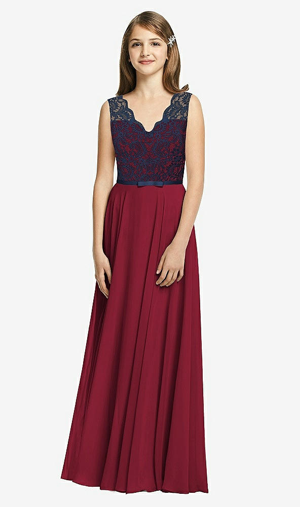 Front View - Burgundy & Midnight Navy Dessy Collection Junior Bridesmaid Dress JR542