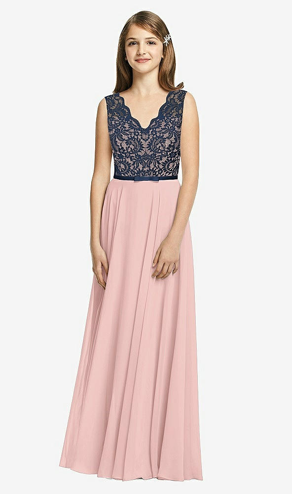 Front View - Rose - PANTONE Rose Quartz & Midnight Navy Dessy Collection Junior Bridesmaid Dress JR542