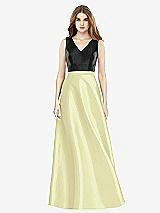 Front View Thumbnail - Butter Yellow & Black Sleeveless A-Line Satin Dress with Pockets