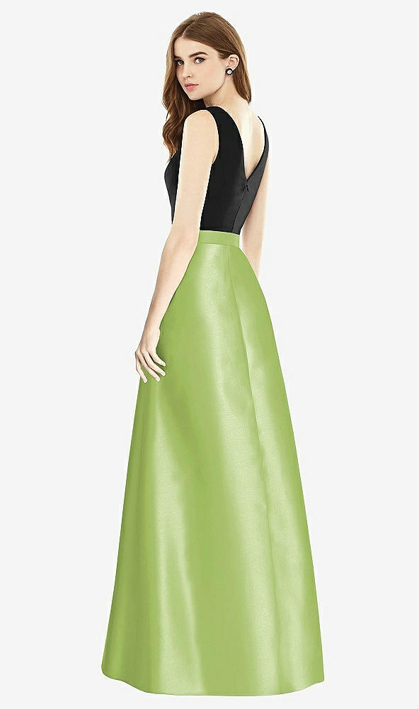 Back View - Mojito & Black Sleeveless A-Line Satin Dress with Pockets