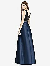 Rear View Thumbnail - Midnight Navy & Black Sleeveless A-Line Satin Dress with Pockets