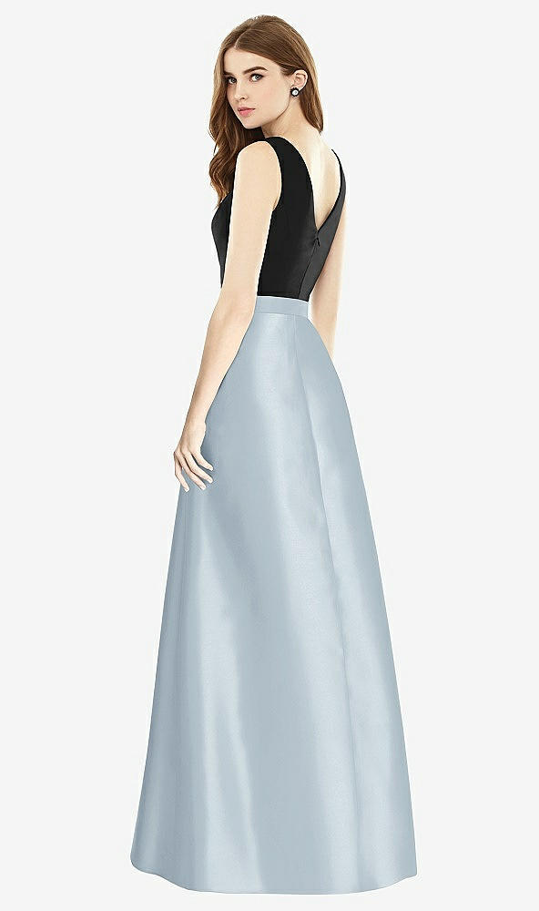 Back View - Mist & Black Sleeveless A-Line Satin Dress with Pockets