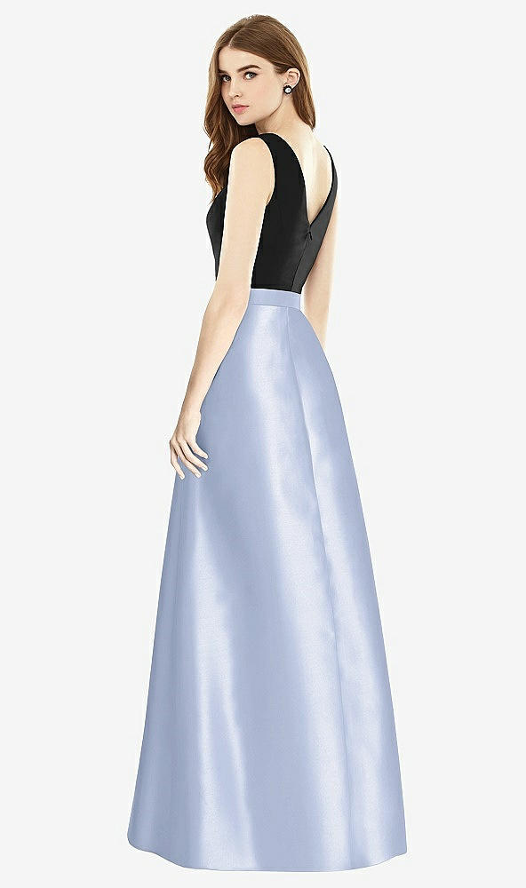 Back View - Sky Blue & Black Sleeveless A-Line Satin Dress with Pockets