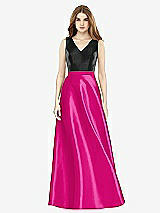 Front View Thumbnail - Think Pink & Black Sleeveless A-Line Satin Dress with Pockets