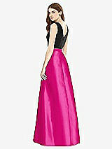 Rear View Thumbnail - Think Pink & Black Sleeveless A-Line Satin Dress with Pockets