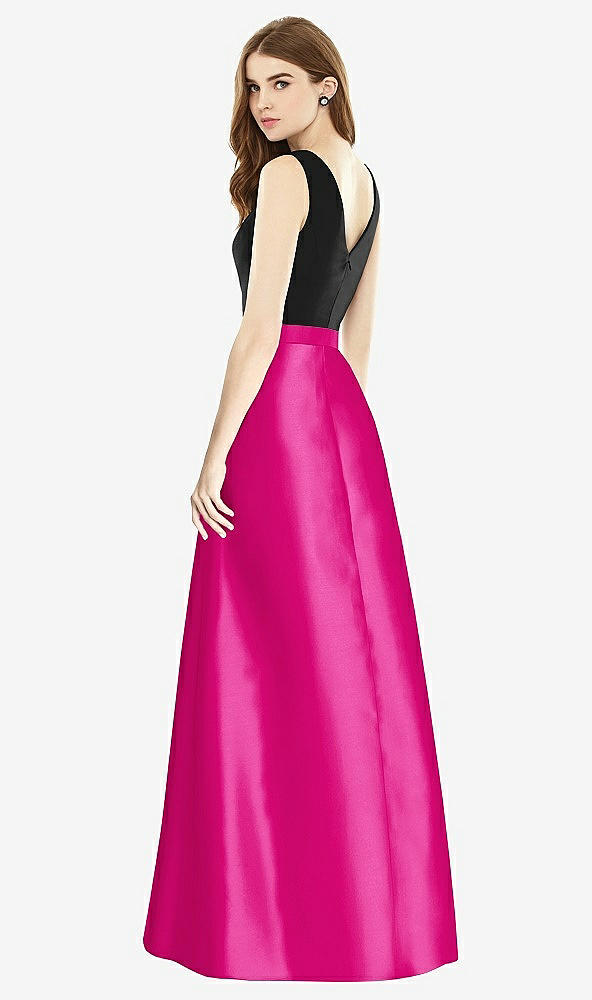 Back View - Think Pink & Black Sleeveless A-Line Satin Dress with Pockets