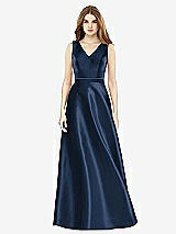 Front View Thumbnail - Midnight Navy & Midnight Navy Sleeveless A-Line Satin Dress with Pockets