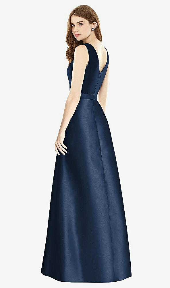 Back View - Midnight Navy & Midnight Navy Sleeveless A-Line Satin Dress with Pockets