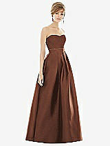 Front View Thumbnail - Cognac & Cognac Strapless Pleated Skirt Maxi Dress with Pockets