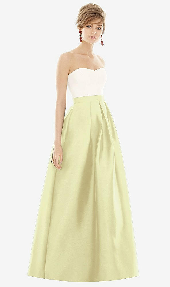 Front View - Butter Yellow & Ivory Strapless Pleated Skirt Maxi Dress with Pockets