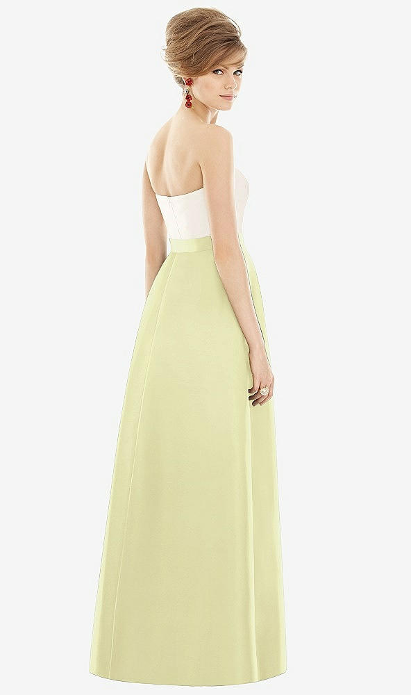 Back View - Butter Yellow & Ivory Strapless Pleated Skirt Maxi Dress with Pockets